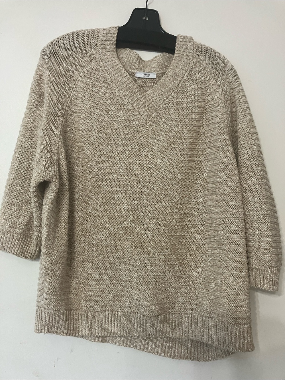 Peserico Beige V-Neck Textured Knit Sweater